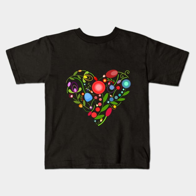 Floral heart on black Kids T-Shirt by hedehede